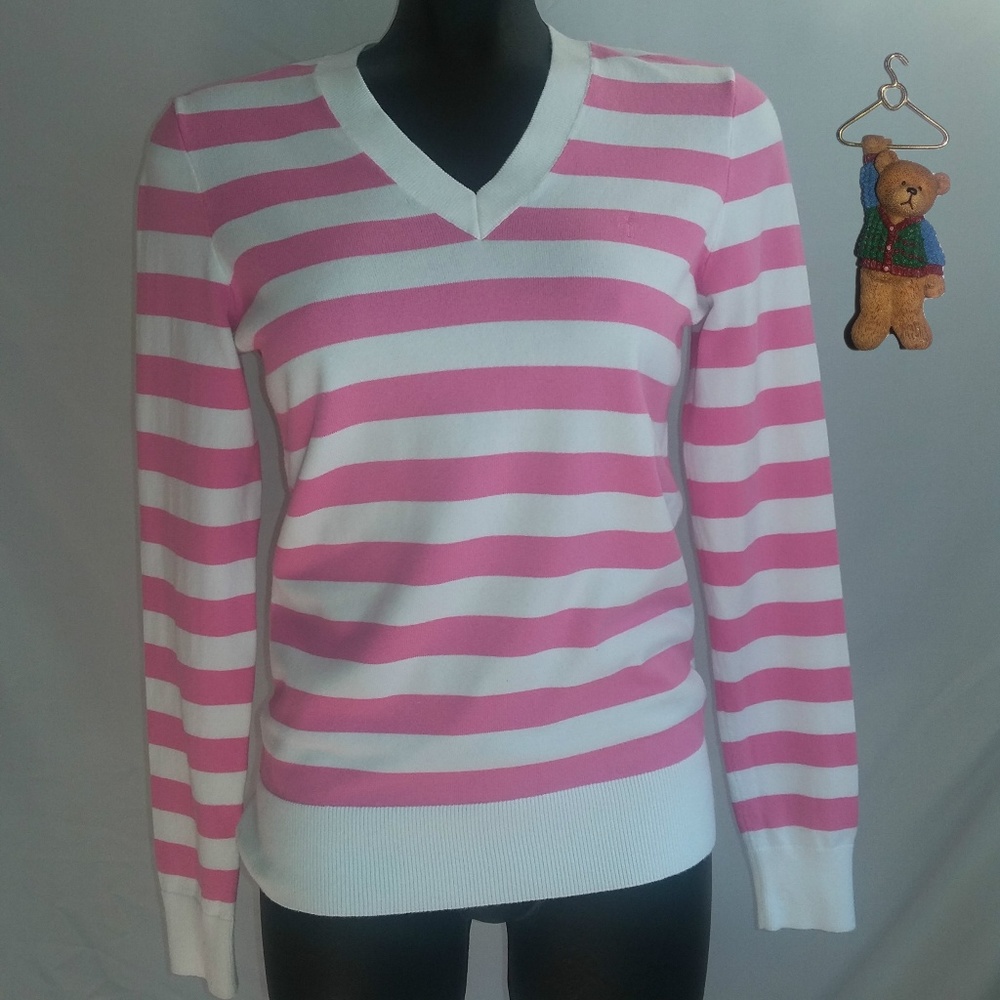 Lilly Pulitzer pink and white v-neck sweater